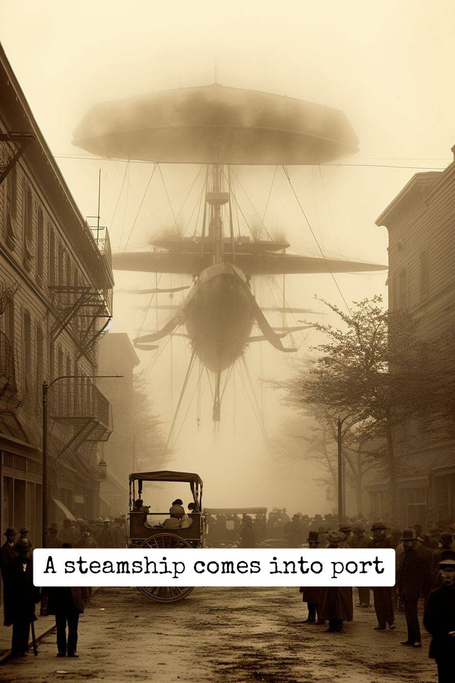 Airship in a Steampunk City