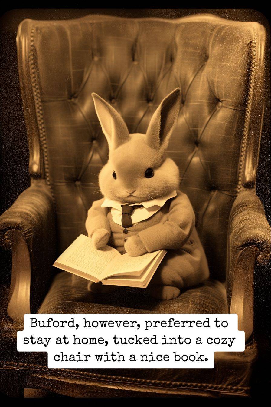 bunny sitting in a chair reading a book