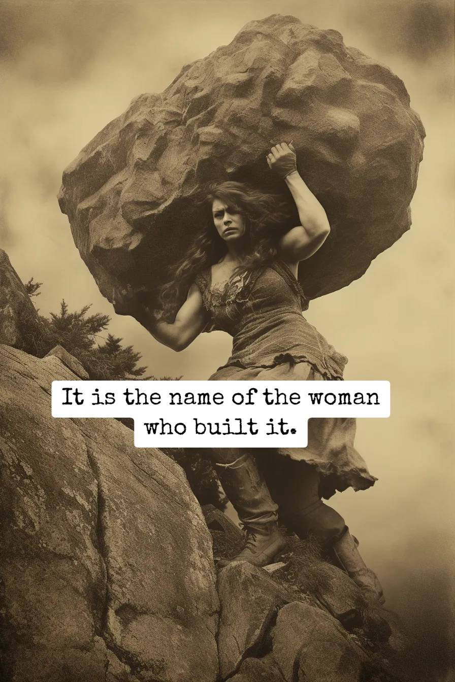 amazon woman carrying a huge boulder