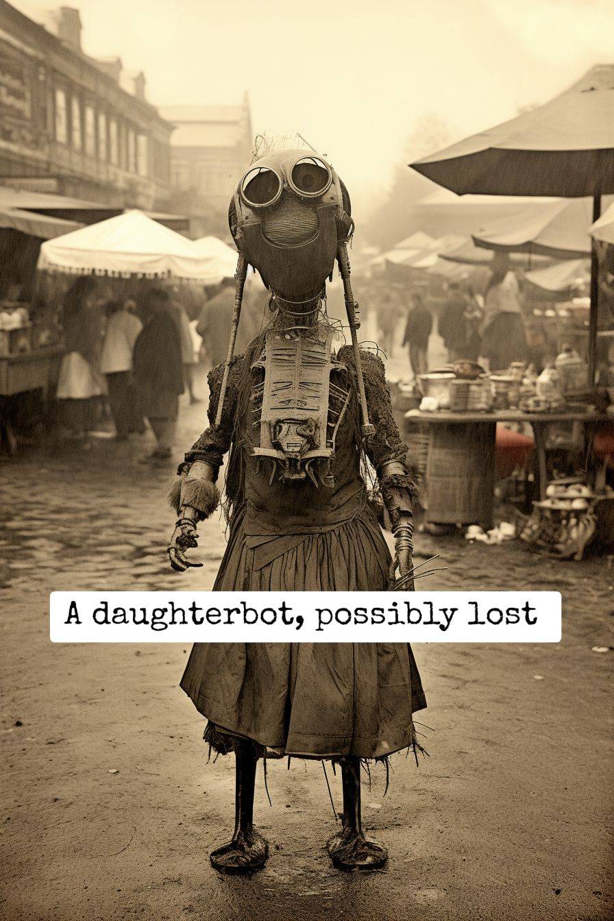 Robot daughter at a street market