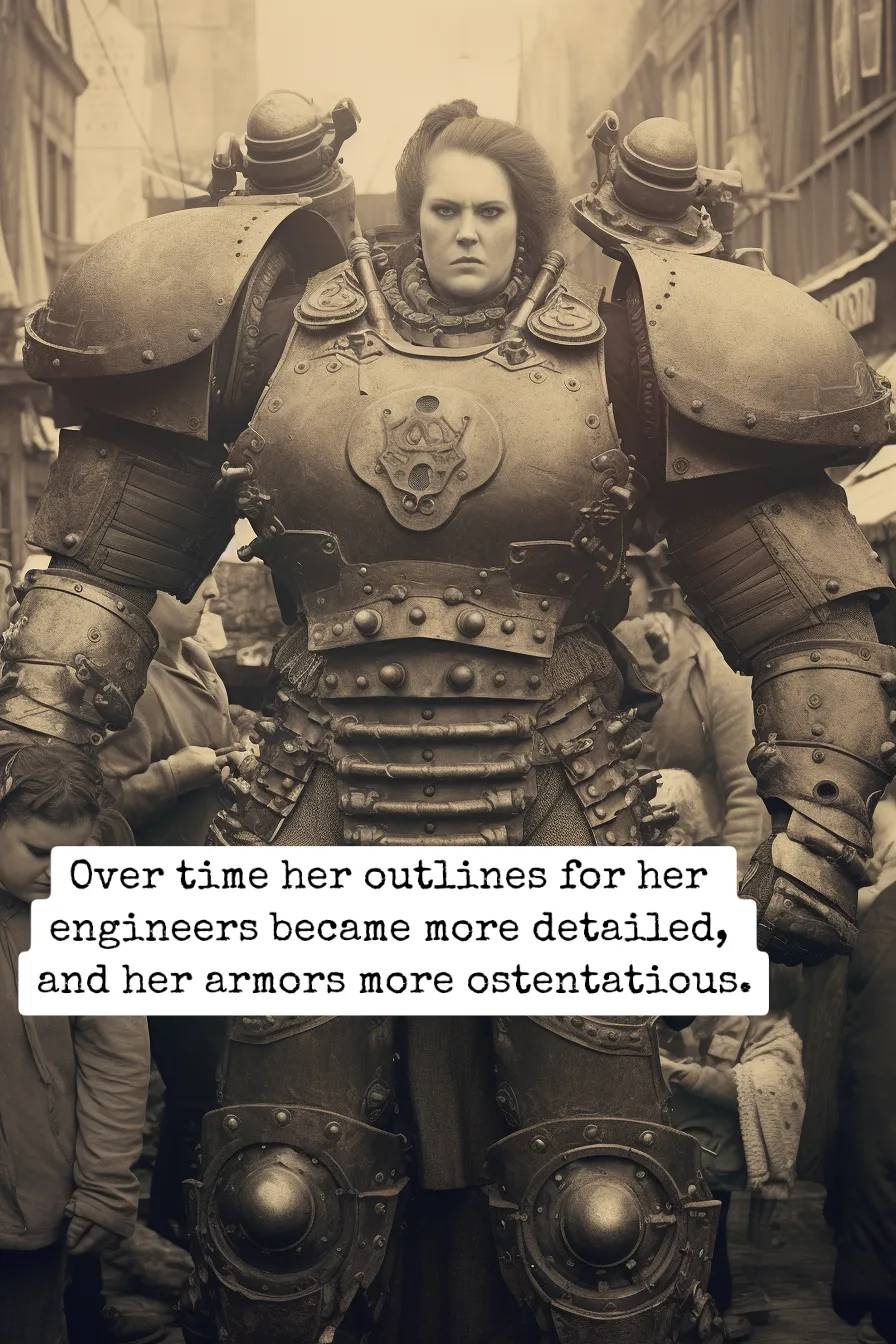 Muscular woman in giant robot armor