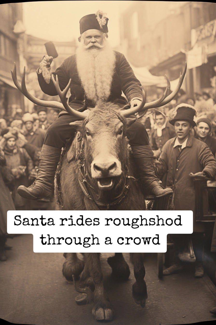 santa riding a reindeer