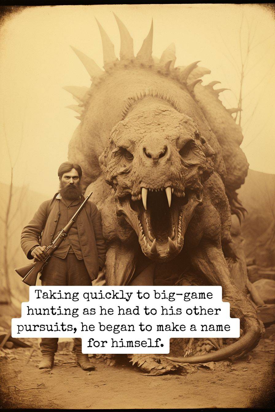 indian fur trapper with a mustache standing next to a monster