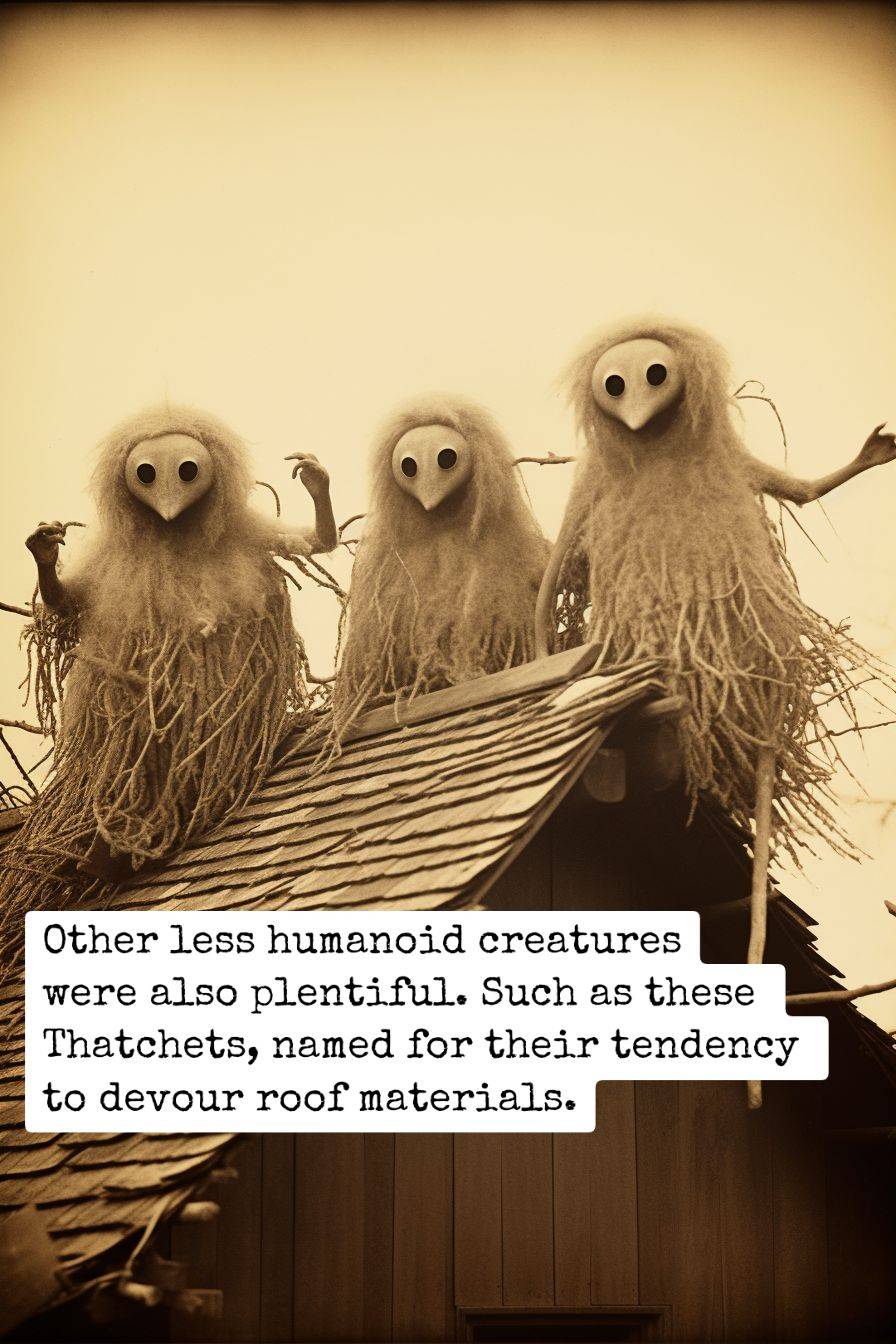 strange thatch creatures on a roof