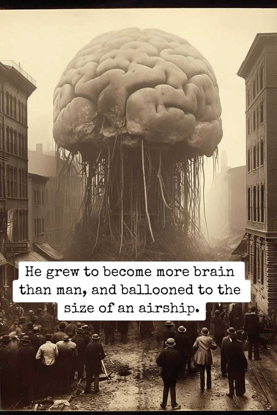 Huge floating brain in the city