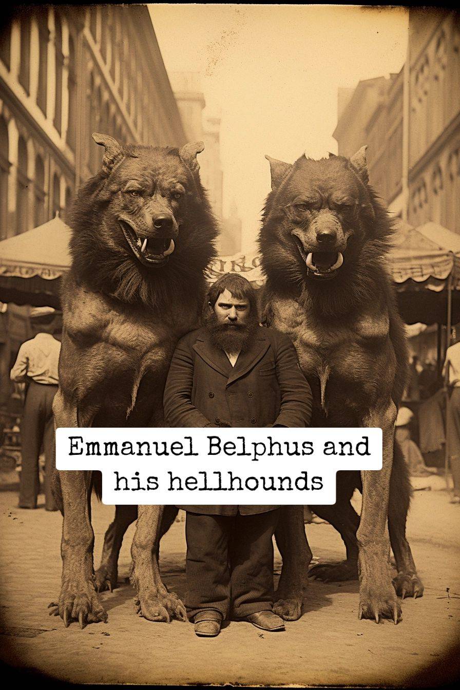 a man with two hellhounds