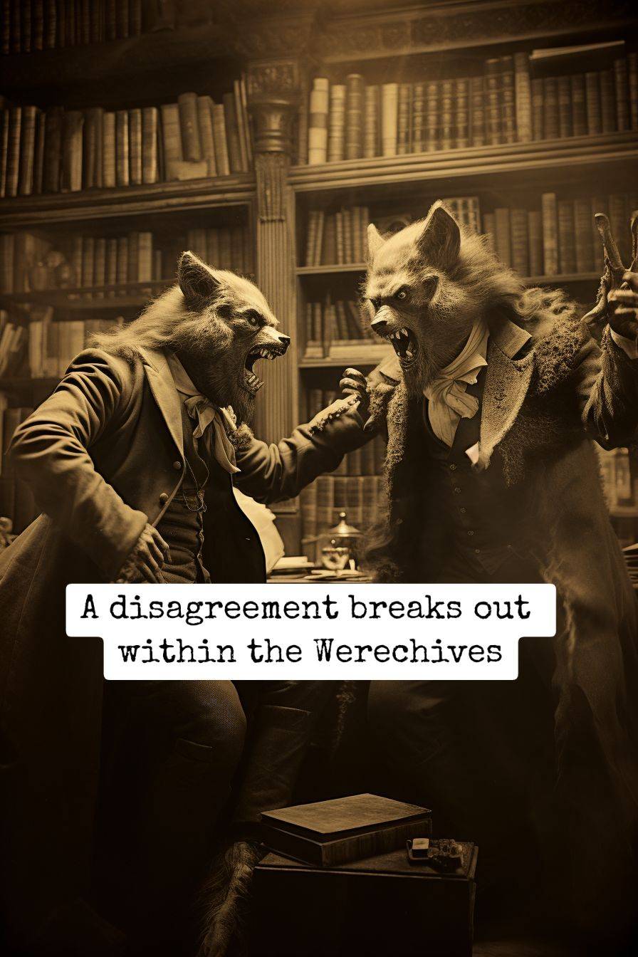werewolves arguing in a library