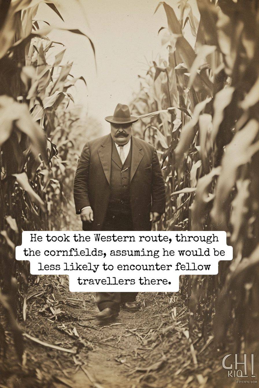 large man walking in a cornfield