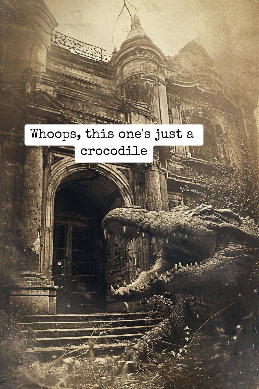 crocodile in front of an old building