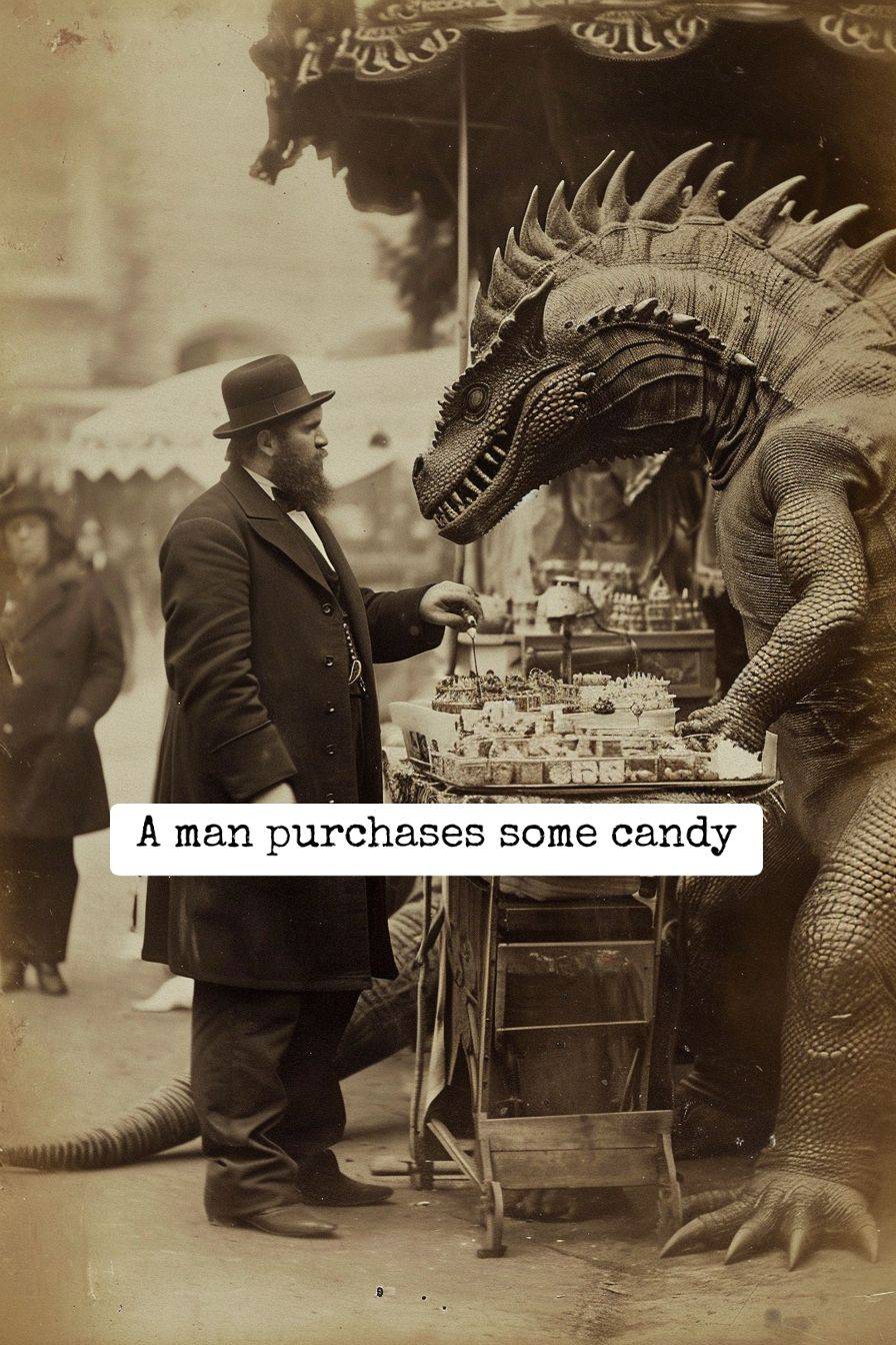 man buys candy from a monster